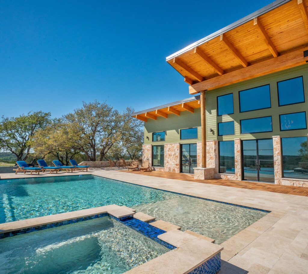 Our relaxing pool, hot tub and patio at the lodge