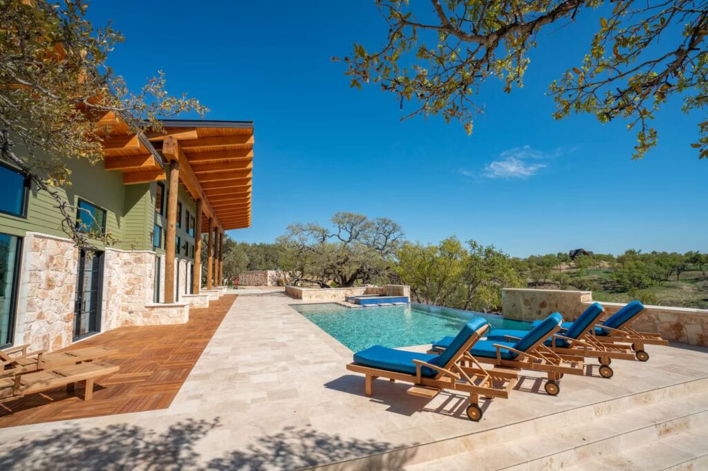 Swimming pool and patio areas at the lodge