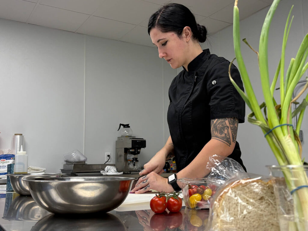 Chef Kourtney whipping up a fresh farm-to-table masterpiece."Chef Kourtney whipping up a fresh farm-to-table masterpiece.